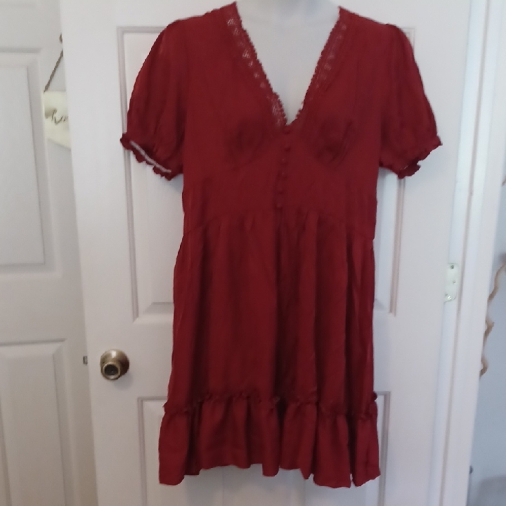 Cider Elegant Red Lace Trimmed Women's Dress